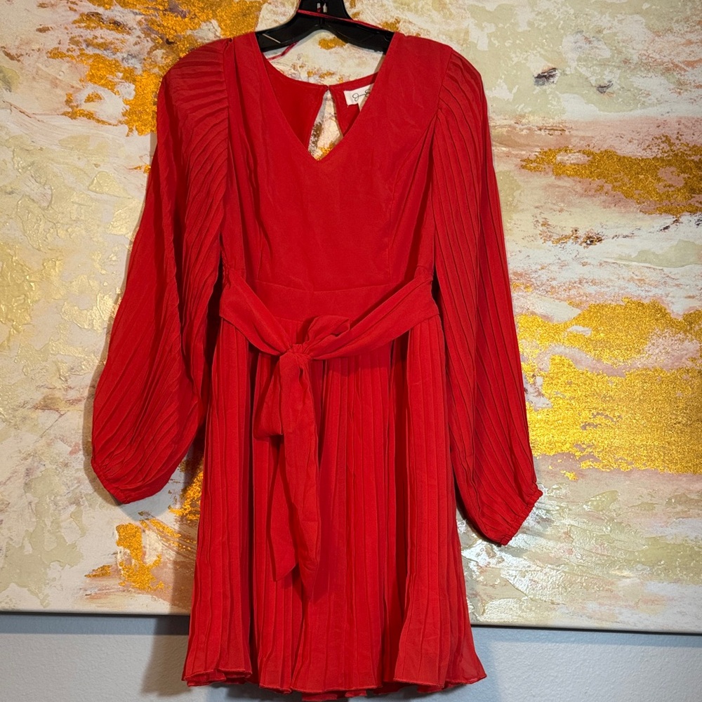 Jessica Simpson Elegant Red Pleated Dress Large